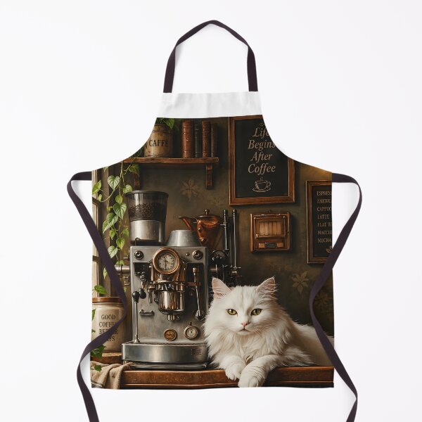 Item preview, White Cat Cafe Corner Life Begins After Coffee designed and sold by Purrista Studio.