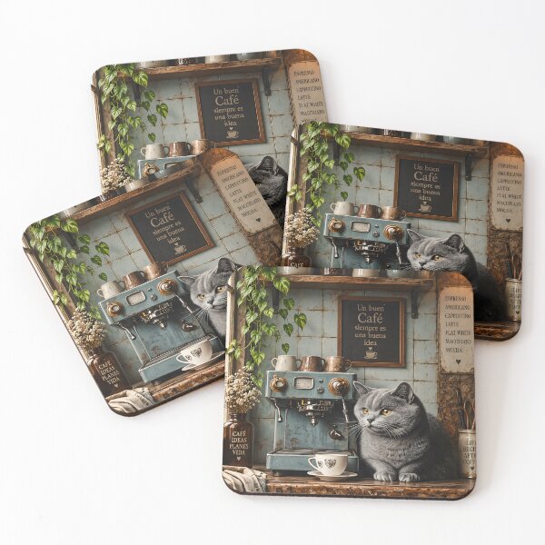 Item preview, Grey Cat Cafe Corner with Blue Tiles designed and sold by Purrista Studio.