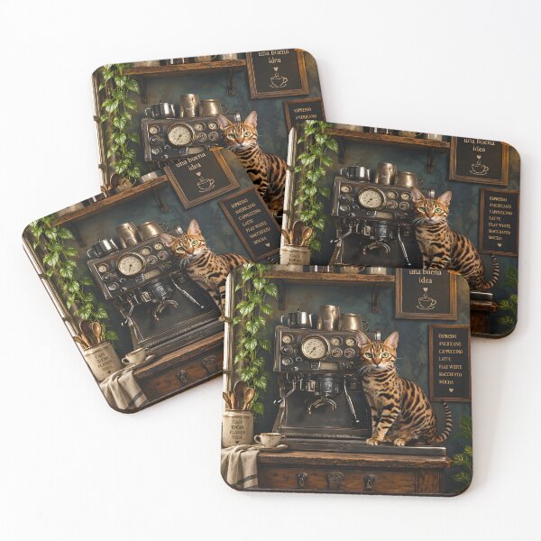 Item preview, Bengal Cat Vintage Cafe Corner designed and sold by Purrista Studio.