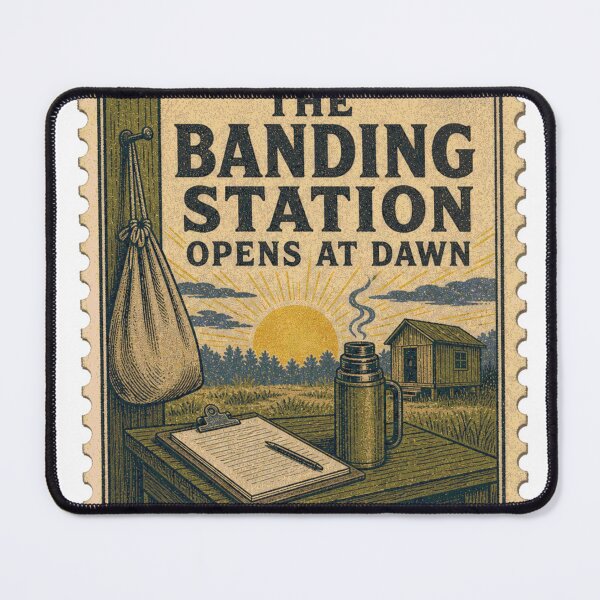 Item preview, The Banding Station Opens At Dawn Bird Observatory Stamp designed and sold by BoosterShop.