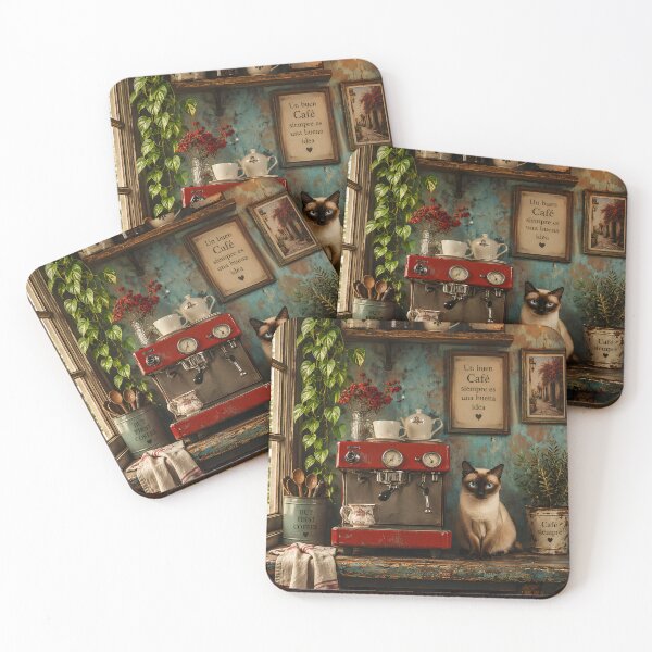 Item preview, Siamese Cat Cafe Corner with Red Espresso Machine designed and sold by Purrista Studio.