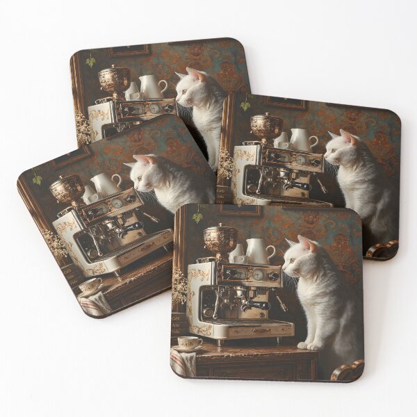 Item preview, White Cat Vintage Cafe Sign designed and sold by Purrista Studio.