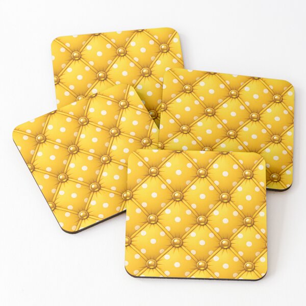 Item preview, Yellow quilted leather surface with polka dots and gold buttons designed and sold by homydesign.