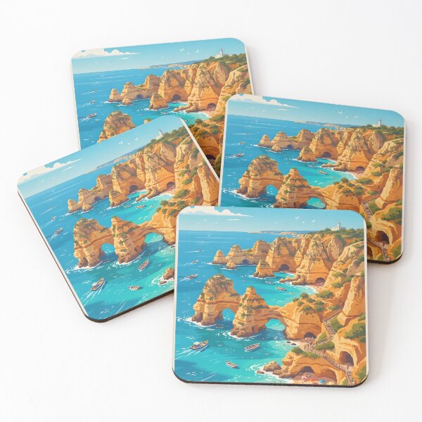 Item preview, Scenic view of coastal cliffs and sea arches above a tropical beach designed and sold by homydesign.