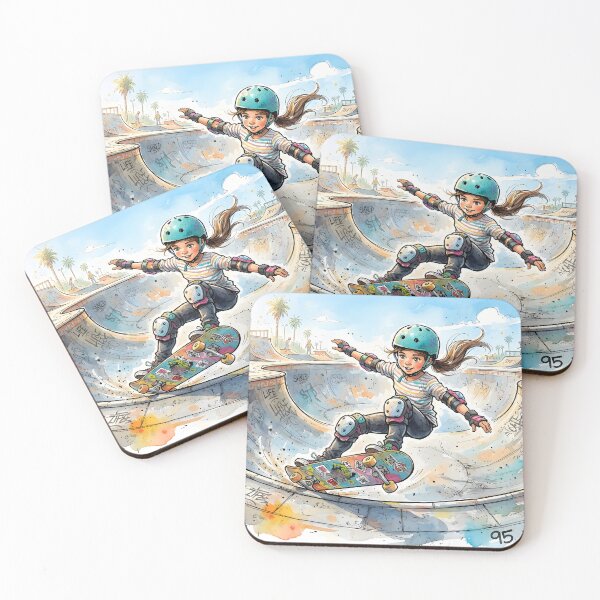 Item preview, Girl skateboarding at a colorful concrete skatepark bowl designed and sold by homydesign.