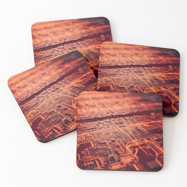 Item preview, Close up of a futuristic red circuit board with glowing orange traces designed and sold by homydesign.