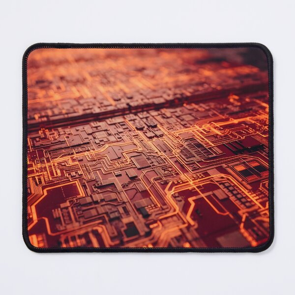 Item preview, Close up of a futuristic red circuit board with glowing orange traces designed and sold by homydesign.