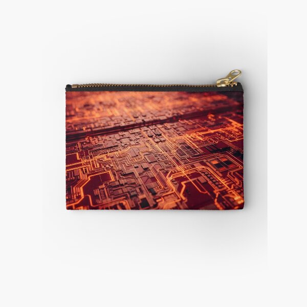 Item preview, Close up of a futuristic red circuit board with glowing orange traces designed and sold by homydesign.