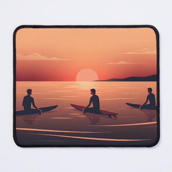 Item preview, Three surfers sitting on longboards in the ocean at sunset designed and sold by homydesign.