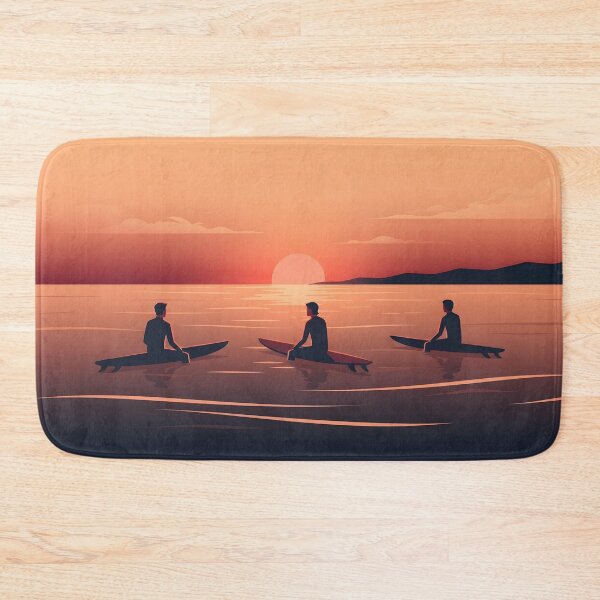 Item preview, Three surfers sitting on longboards in the ocean at sunset designed and sold by homydesign.