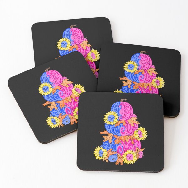 Item preview, Pumpkin And Skull Pink And Blue with black background  designed and sold by missmann.