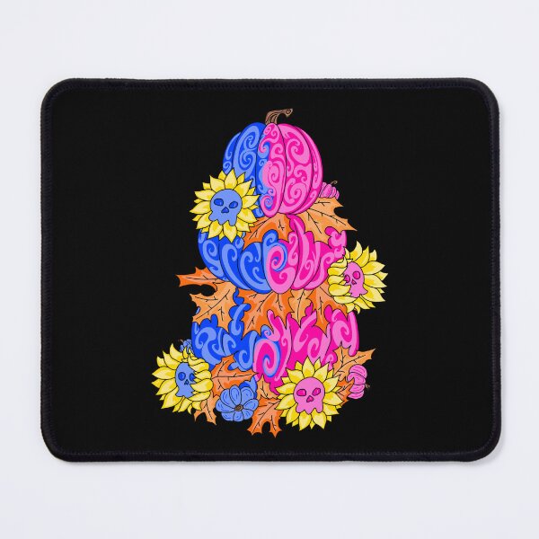 Item preview, Pumpkin And Skull Pink And Blue with black background designed and sold by missmann.