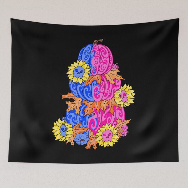 Item preview, Pumpkin And Skull Pink And Blue with black background  designed and sold by missmann.