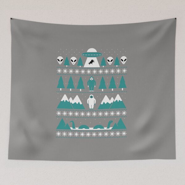 Item preview, Cryptid Ugly Sweater UFO Alien Bigfoot Nessie-69 designed and sold by DominiqueBod.