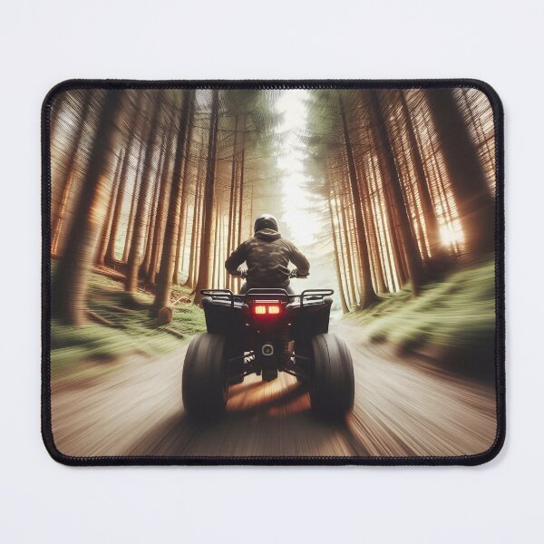 Item preview, A person rides an ATV away into a sunlit forest, captured with motion blur to emphasize speed and the thrill of off-road adventure designed and sold by homydesign.
