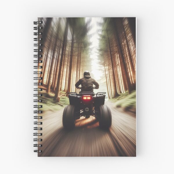 Item preview, A person rides an ATV away into a sunlit forest, captured with motion blur to emphasize speed and the thrill of off-road adventure designed and sold by homydesign.