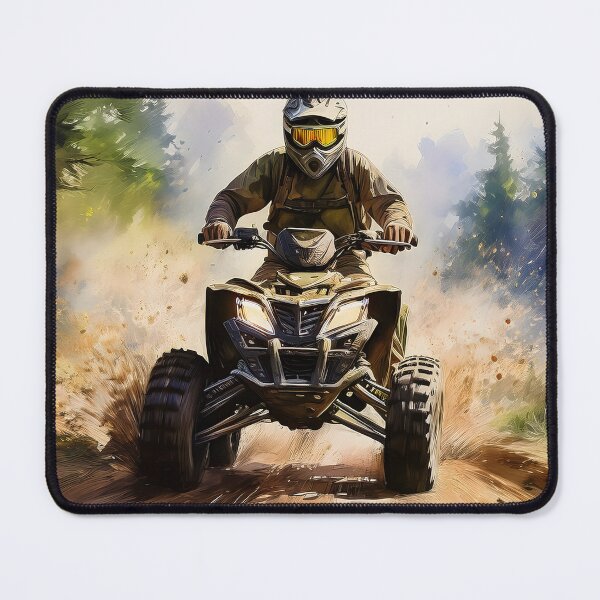 Item preview, All terrain vehicle rider driving fast through a muddy forest path designed and sold by homydesign.