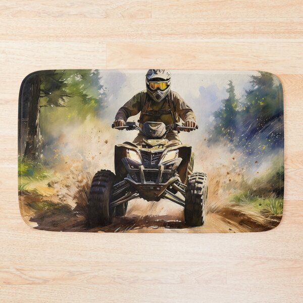 Item preview, All terrain vehicle rider driving fast through a muddy forest path designed and sold by homydesign.