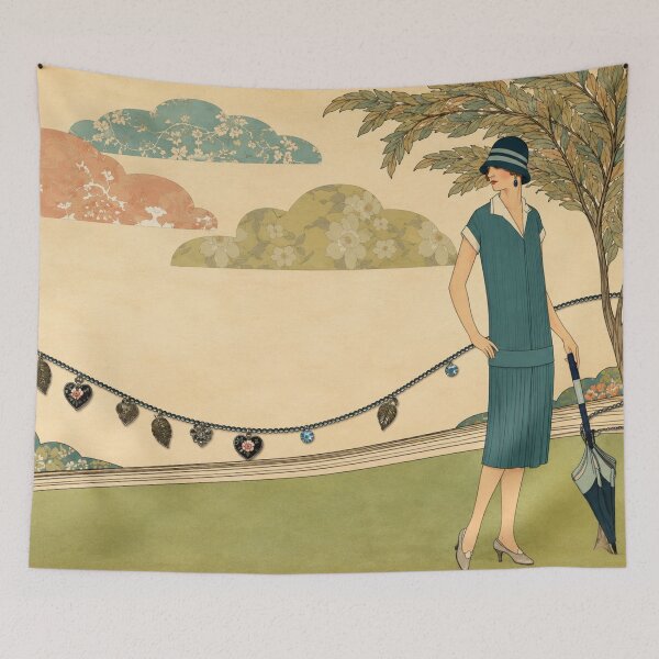 Artikelvorschau, Vintage-Mode-Wandbild, Frau mit Sonnenschirm aus den 1920er Jahren von George Barbier, Art-déco-Druck entworfen und verkauft von RickE.