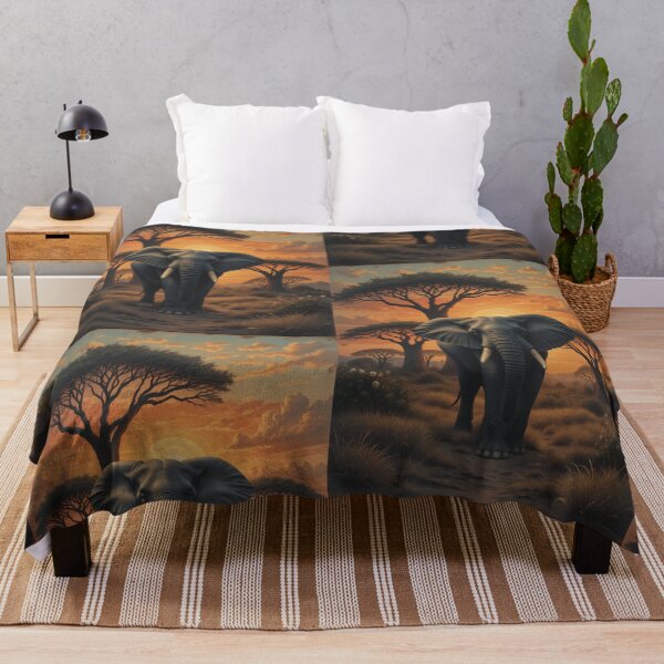 Item preview, African Sunset Landscape | Elephant and Baobab Tree designed and sold by AOCollections.