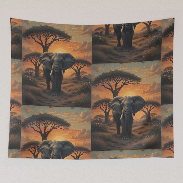 Item preview, African Sunset Landscape | Elephant and Baobab Tree designed and sold by AOCollections.