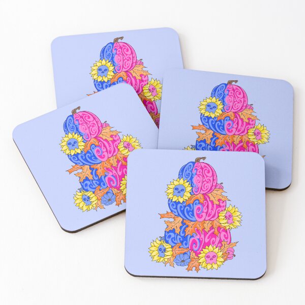 Item preview, Pumpkin And Skull Pink And Blue with blue background  designed and sold by missmann.