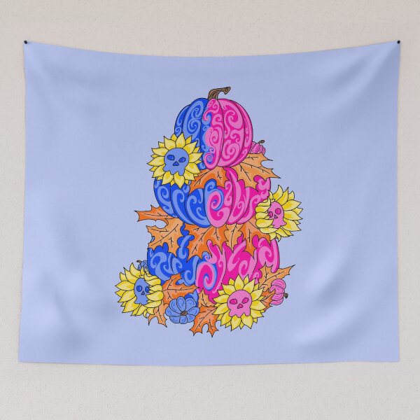 Item preview, Pumpkin And Skull Pink And Blue with blue background  designed and sold by missmann.