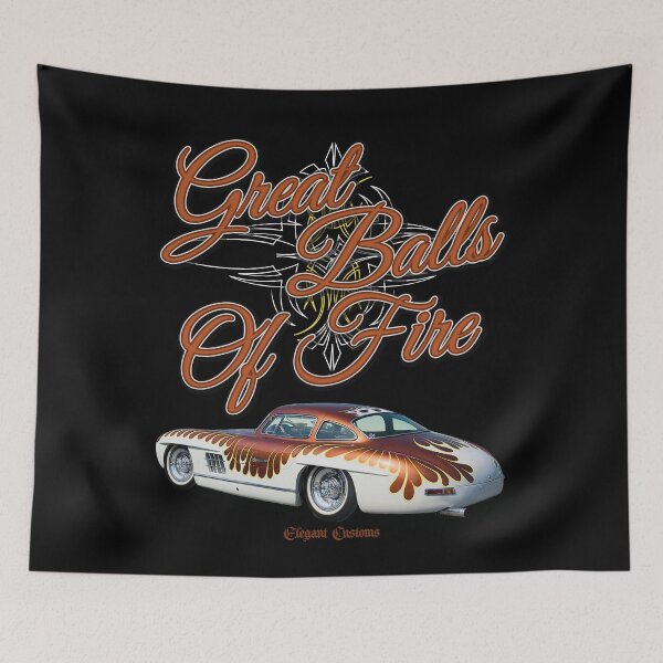Item preview, 1955 Mercedes Bens 300SL Gullwing Great Balls of Fire with text - Lowrider, Kustom, Hot Rod, Muscle Car designed and sold by Elegant Customs.