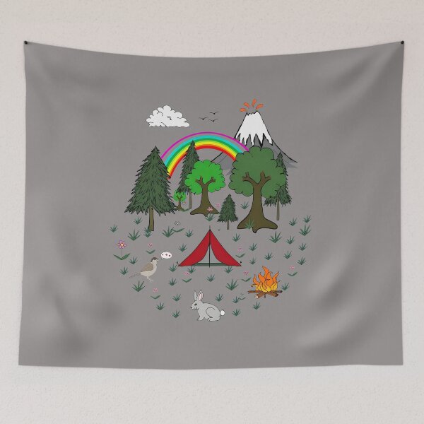 Item preview, Cute Camping Scene with Rainbow and Volcano-20 designed and sold by KatharinaWegene.