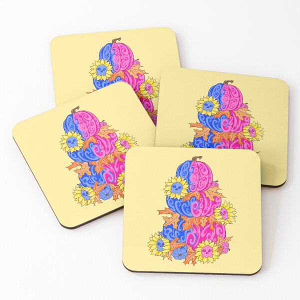 Item preview, Pumpkin And Skull Pink And Blue With yellow background  designed and sold by missmann.