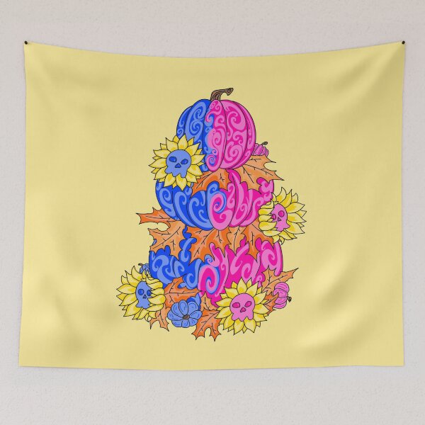 Item preview, Pumpkin And Skull Pink And Blue With yellow background  designed and sold by missmann.