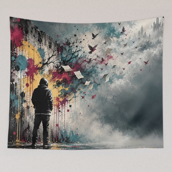 Item preview, Hooded Figure Between Graffiti and Dreams designed and sold by Qenlo.