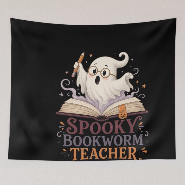 Item preview, Spooky Bookworm Teacher Cute Ghost Reading Library designed and sold by LiviuGligoros.