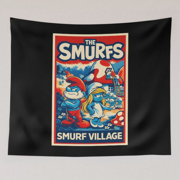 Item preview, Vintage The Smurfs Village Poster Graphic – Retro Cartoon Mushroom Art Design  designed and sold by circliqueart.