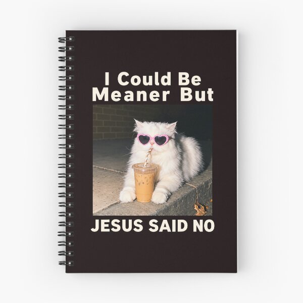 Item preview, I Could Be Meaner Jesus Said No Christian Cat Iced Coffee Humor designed and sold by ImeldaSparks.