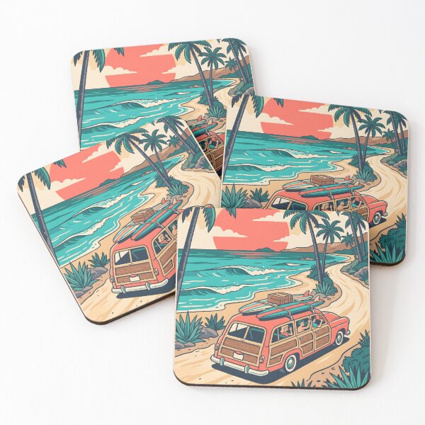 Item preview, Vintage Red Woodie with Surfboards & Roof Luggage – Retro Coastal Road Trip Design designed and sold by Sea Gem.