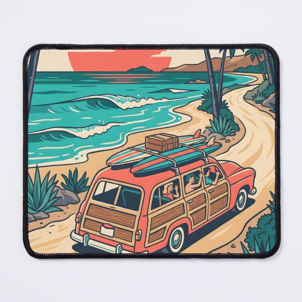 Item preview, Vintage Red Woodie with Surfboards & Roof Luggage – Retro Coastal Road Trip Design designed and sold by Sea Gem.