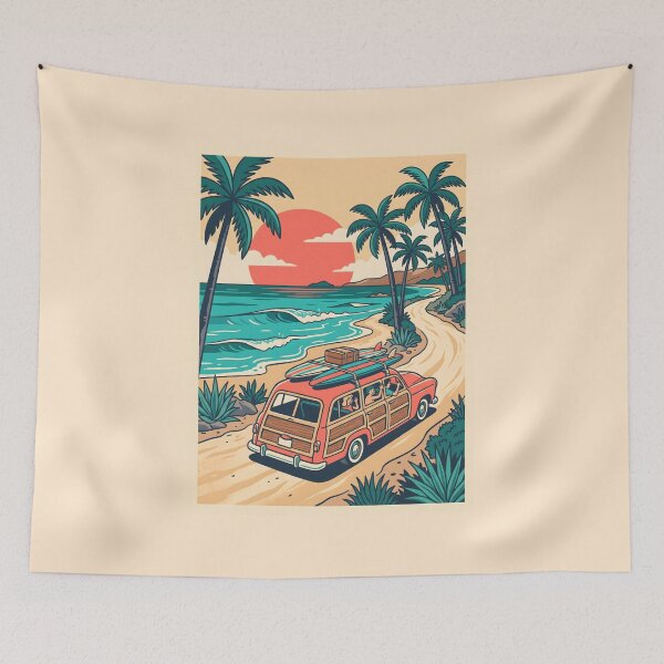 Item preview, Vintage Red Woodie with Surfboards & Roof Luggage – Retro Coastal Road Trip Design designed and sold by Sea Gem.