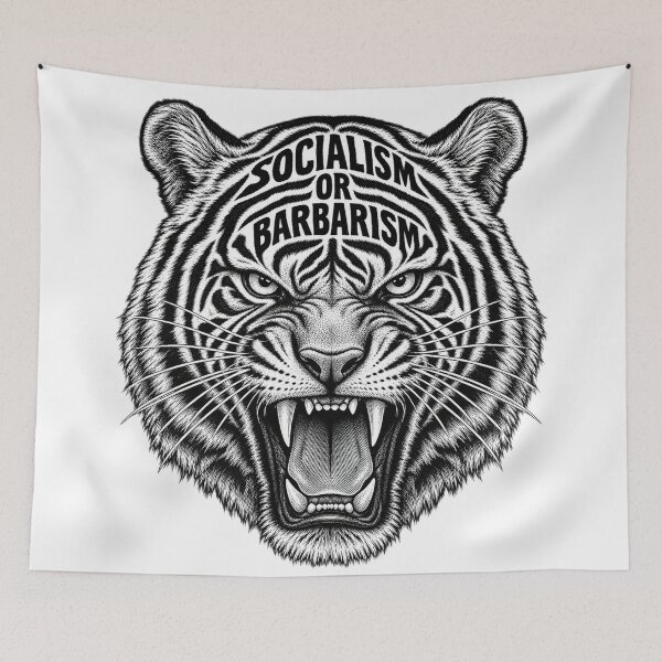 Item preview, Socialism or Barbarism Tiger Face Political Quote designed and sold by Owcomm.