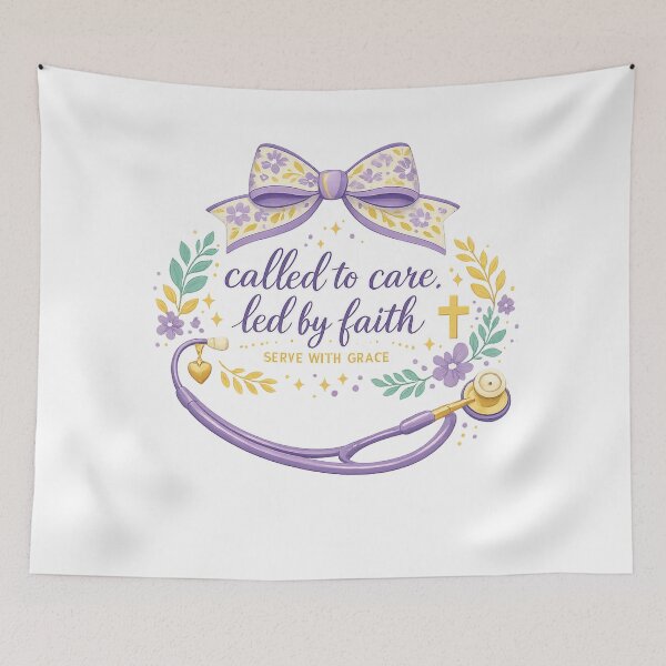 Item preview, Called to Care Led by Faith Christian Nurse Stethoscope Floral Faith Art designed and sold by inkoutninja.