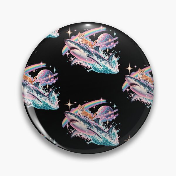 Item preview, Cat Riding Shark In Space Rainbow Galaxy Surreal Vaporwave Funny Graphic designed and sold by lionSutuShop.