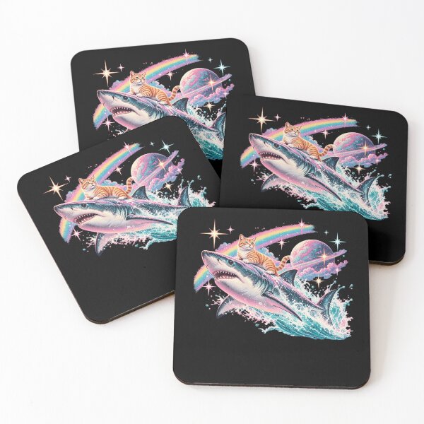Item preview, Cat Riding Shark In Space Rainbow Galaxy Surreal Vaporwave Funny Graphic designed and sold by lionSutuShop.