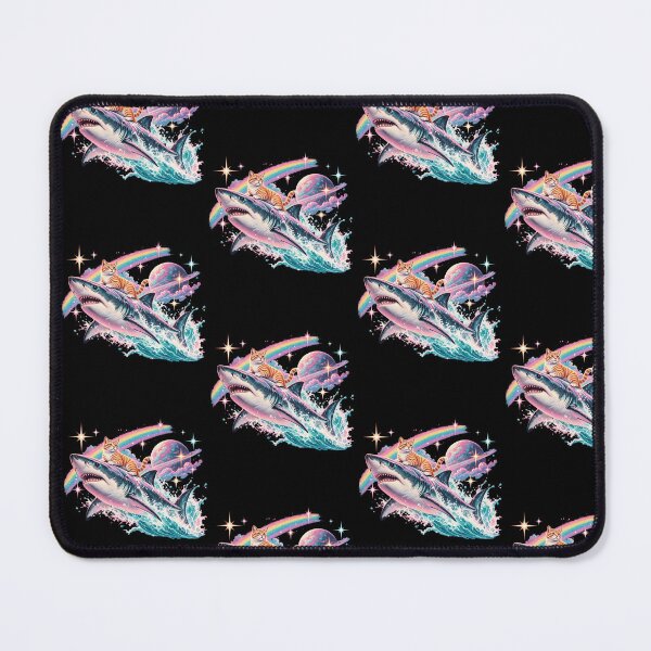 Item preview, Cat Riding Shark In Space Rainbow Galaxy Surreal Vaporwave Funny Graphic designed and sold by lionSutuShop.