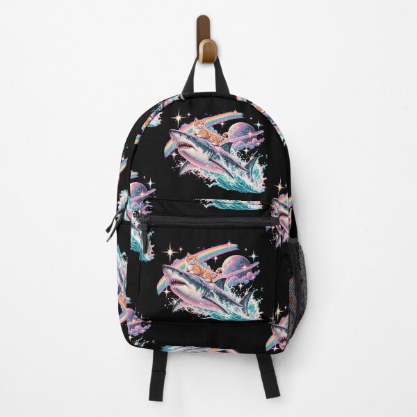 Item preview, Cat Riding Shark In Space Rainbow Galaxy Surreal Vaporwave Funny Graphic designed and sold by lionSutuShop.