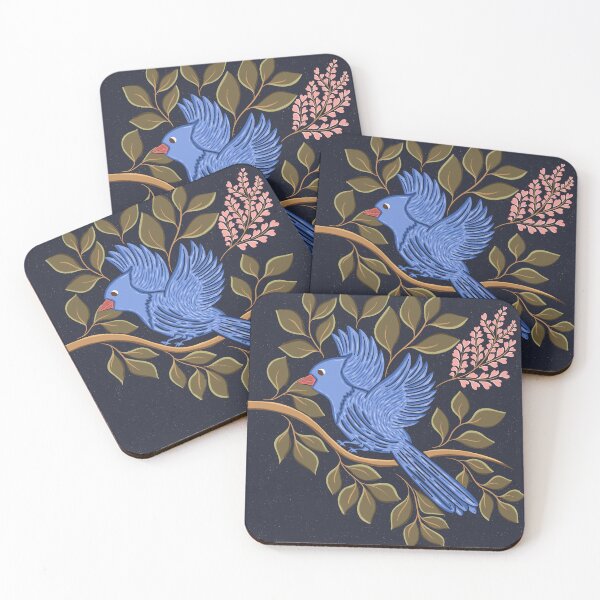 Item preview, Blue bird Jay - Folk Art Blue Bird on Leafy Botanical Branch designed and sold by DColourMuse.