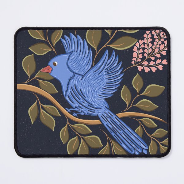 Item preview, Blue bird Jay - Folk Art Blue Bird on Leafy Botanical Branch designed and sold by DColourMuse.