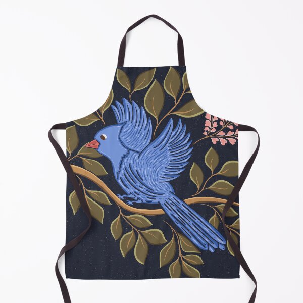 Item preview, Blue bird Jay - Folk Art Blue Bird on Leafy Botanical Branch designed and sold by DColourMuse.