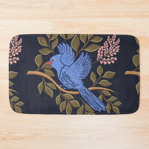 Item preview, Blue bird Jay - Folk Art Blue Bird on Leafy Botanical Branch designed and sold by DColourMuse.