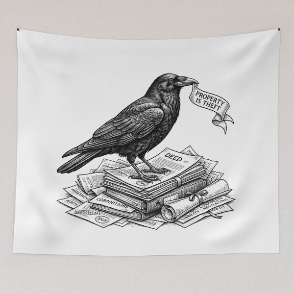 Item preview, Property Is Theft Anti Capitalist Crow Raven designed and sold by Owcomm.
