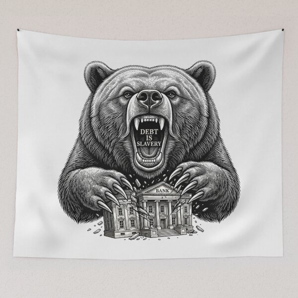 Item preview, Debt Is Slavery Bear Smashing Bank    designed and sold by Owcomm.